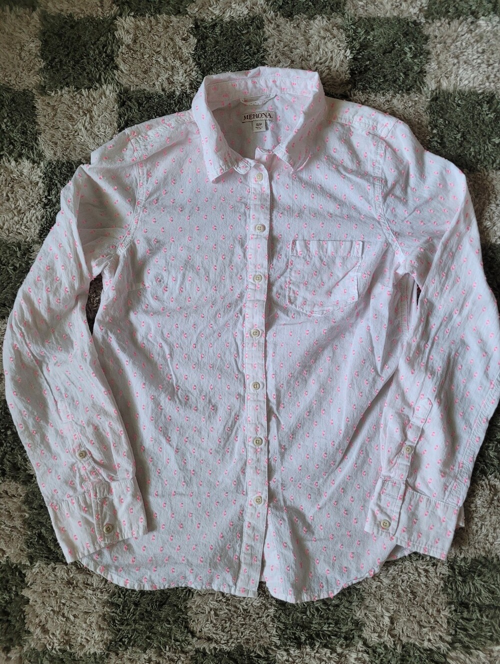 Merona White Shirt with Pink Dot Embroidery